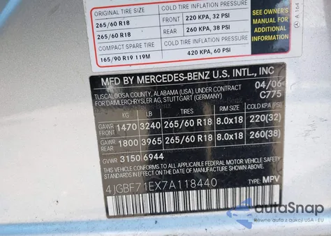 2007 Mercedes-Benz Gl 450 4Matic from USA, damaged, VIN 4JGBF71EX7A118440